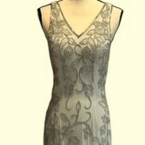 Sean Collection Silver Floral Beaded Gown